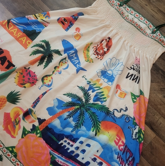 Paradise Crab Print Spaghetti Strap Flowy Maxi Boho Dress Size XL - Picture 9 of 10